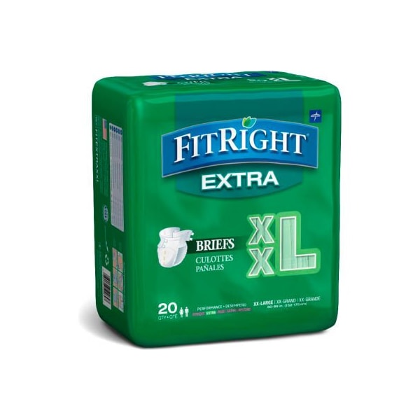 Medline FitRight Extra Adult Disposable Briefs, Size 2XL, Waist Size 60"-69", 20/Bag FITEXTRAXXLZ - main